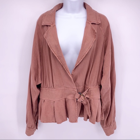 Free People Rust Colored Linen Jacket Size Small - Picture 1 of 7